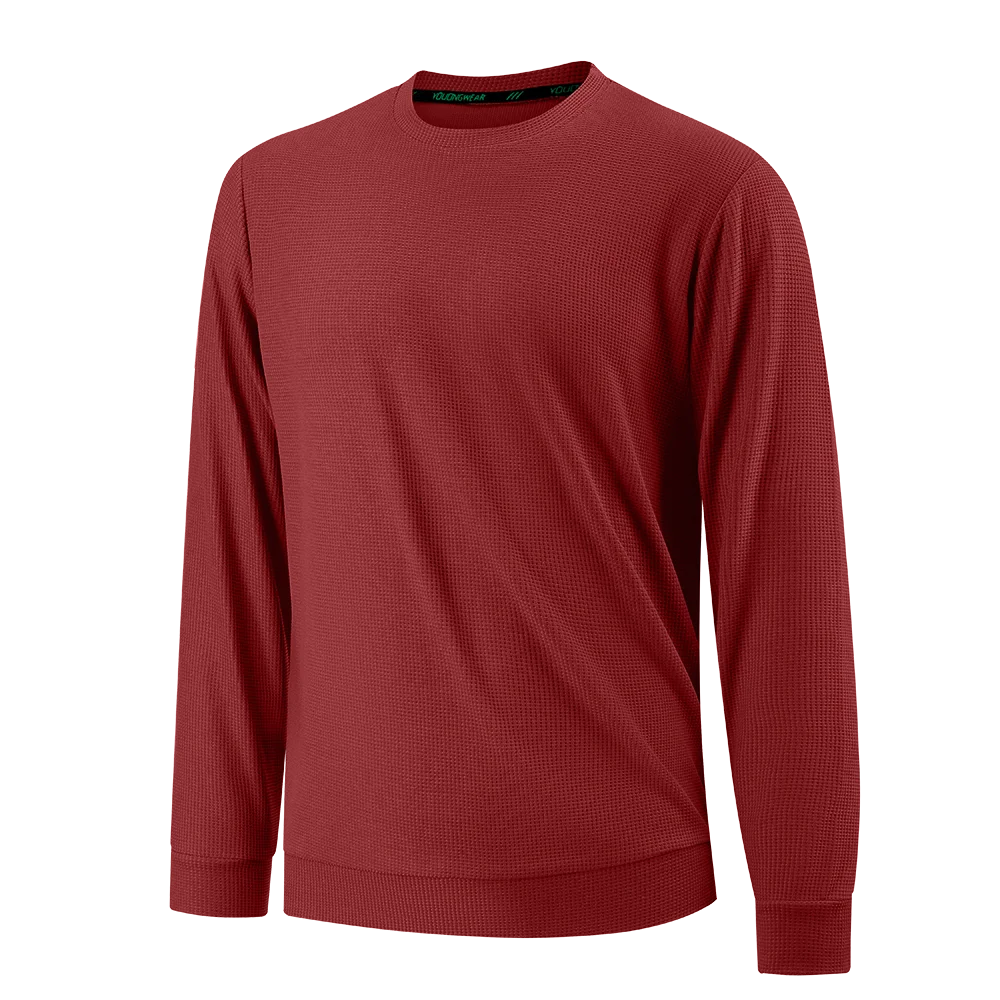 Herren-T-Shirt, 2026, neue Marke, lässig, Waffelmuster, Rundhalsausschnitt, atmungsaktiv, bequem, modisch, langärmelig