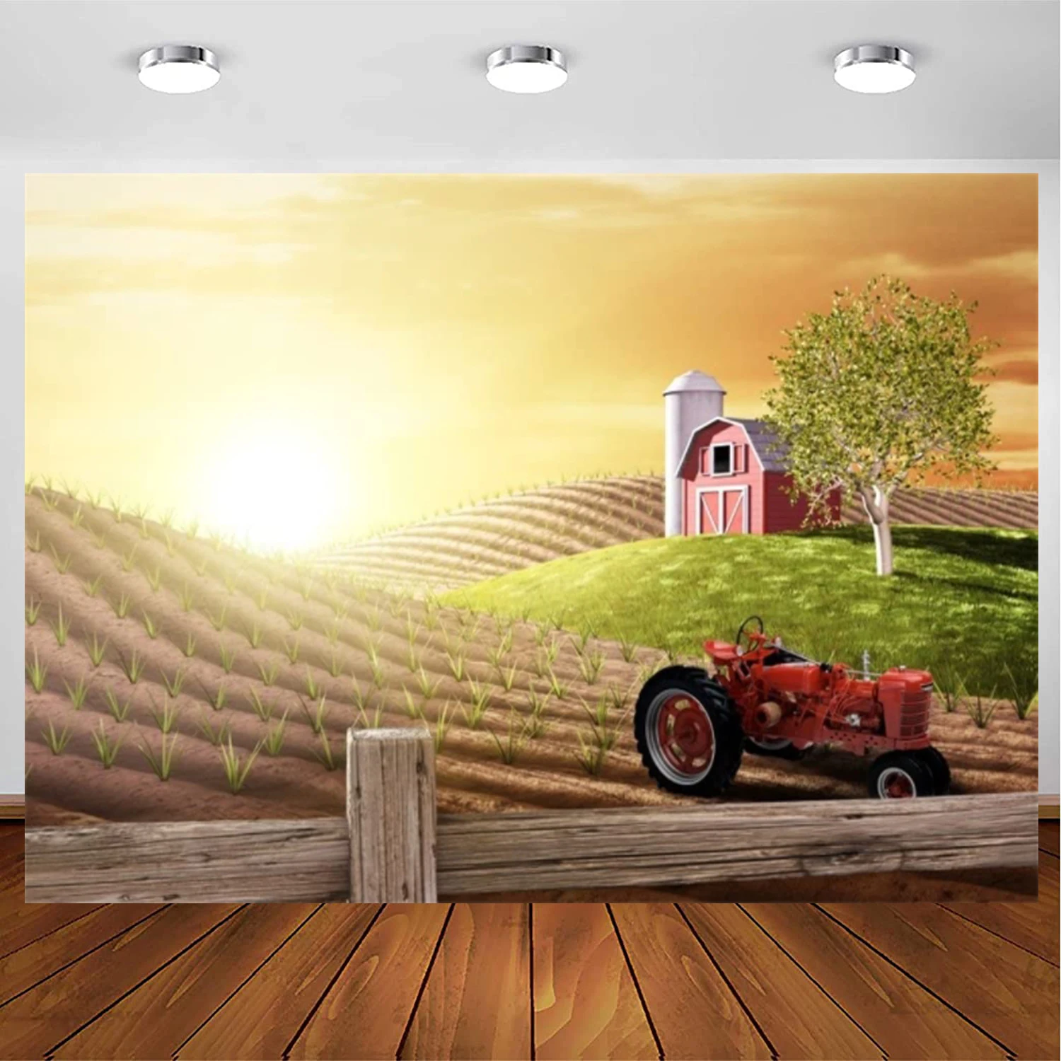 Morning Busy Farm Photography Backdrop Fresh Sunrise Country Hills Agriculture Truck Rural Barn Tractor Photo Background