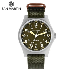 San Martin 38mm NH35 Field Automatic Watches For Men Wrist Watch Clock Mechanical Simple Pilot Waterproof 10ATM Montre SN0137