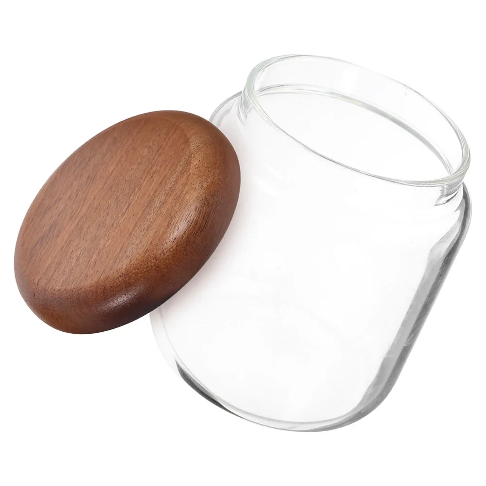 

Glass Food Storage Container 300ml Small Jars Round Tea Canisters Sealed Containers Wooden Lids Kitchen Sugar Holder