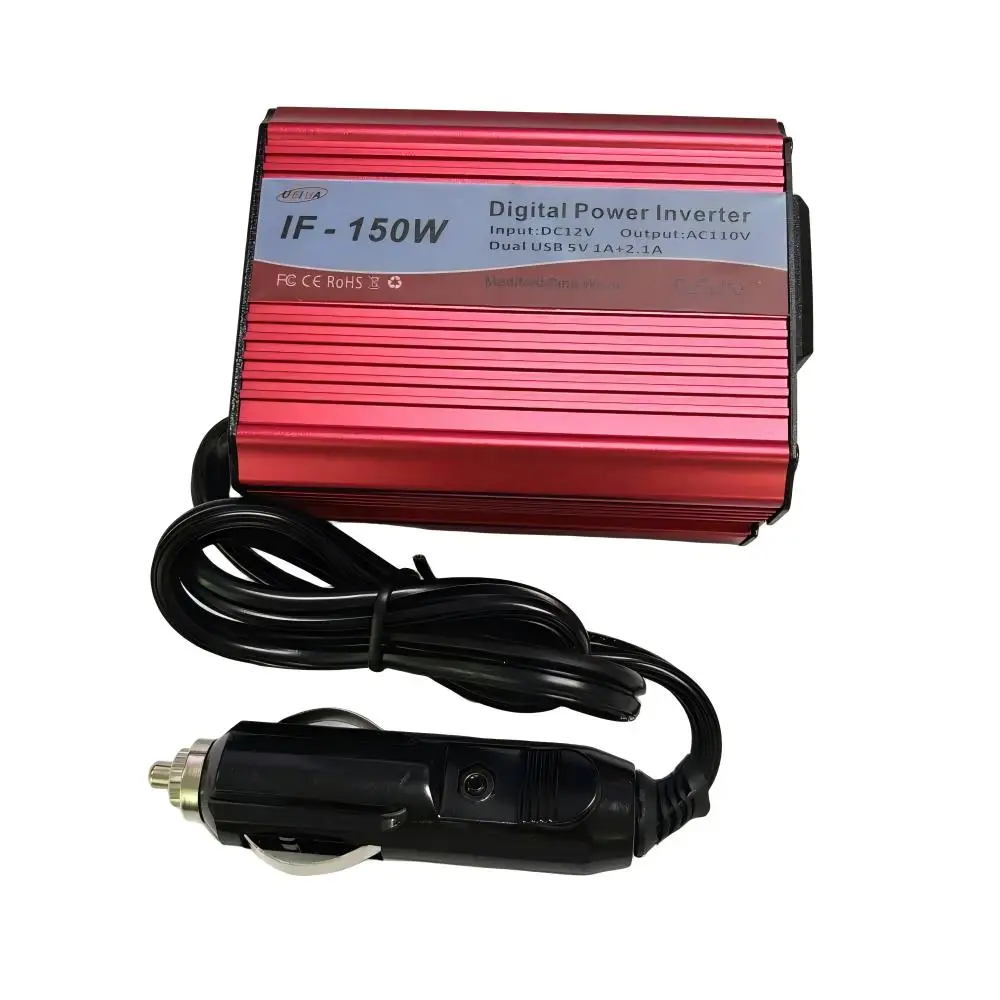 1PCS 150W car power inverter, DC 12V to AC 110V socket converter, with two USB car chargers.