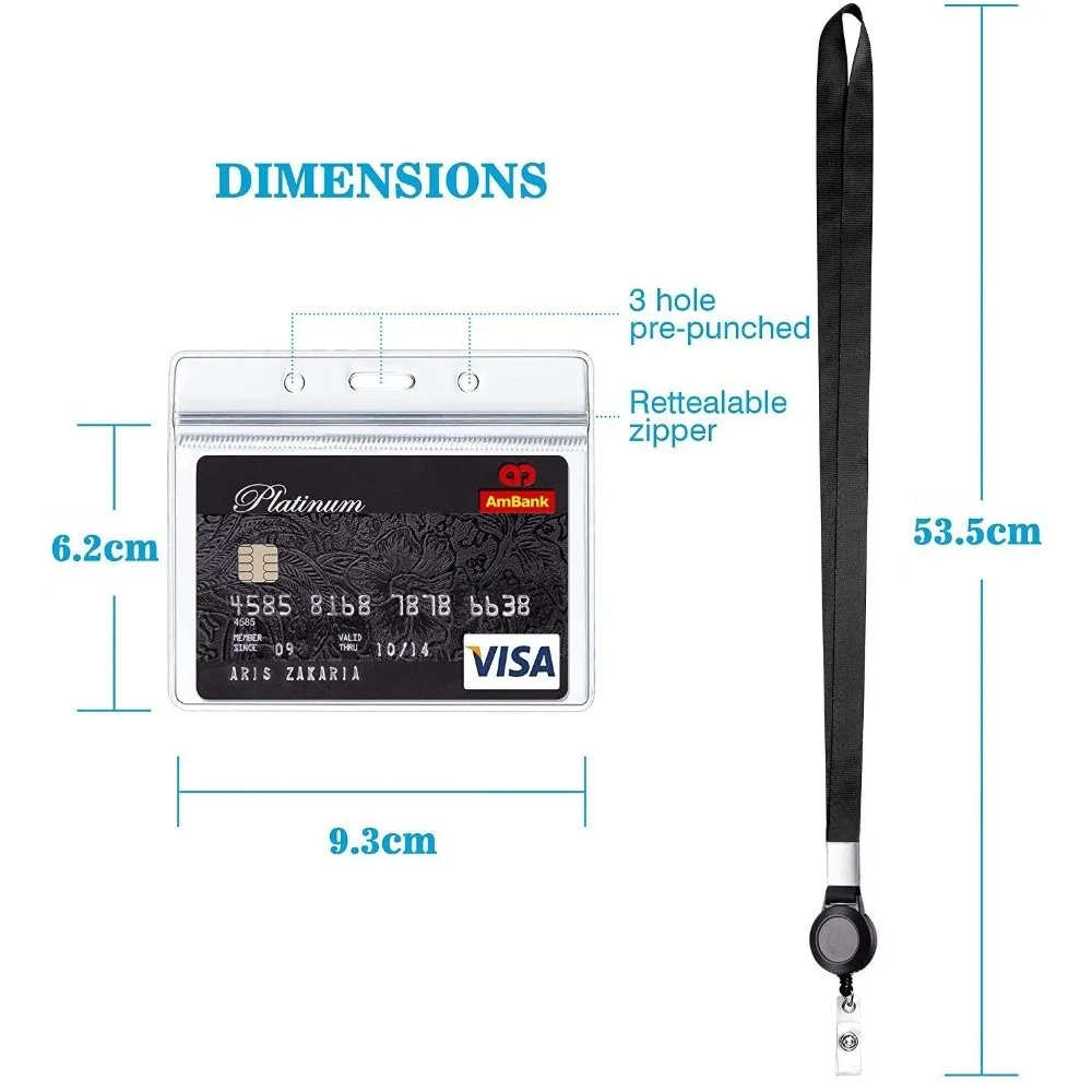 Durable Work Card Holder Retractable Black Lanyard Key Holder with Hanging Rope Waterproof Keychain For Office Staff Teachers