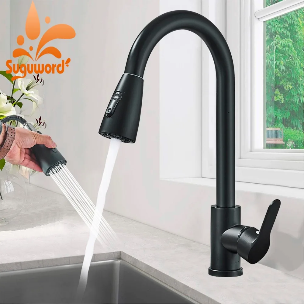 304 Stainless Steel Kitchen Faucet Single Hole Pull Out Spout Kitchen Sink Mixer Tap Stream Sprayer Head 360 Rotation Faucet