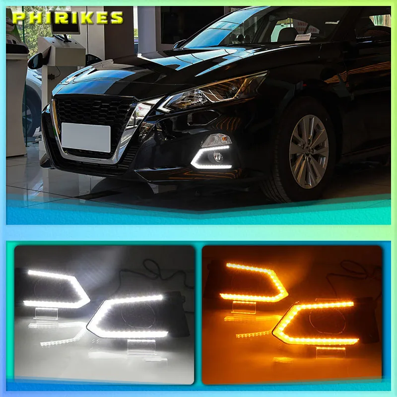 

LED DRL For Nissan Teana Altima 2019 Daytime Running Lights Fog Lamp Cover with Yellow Turn Signal Functions