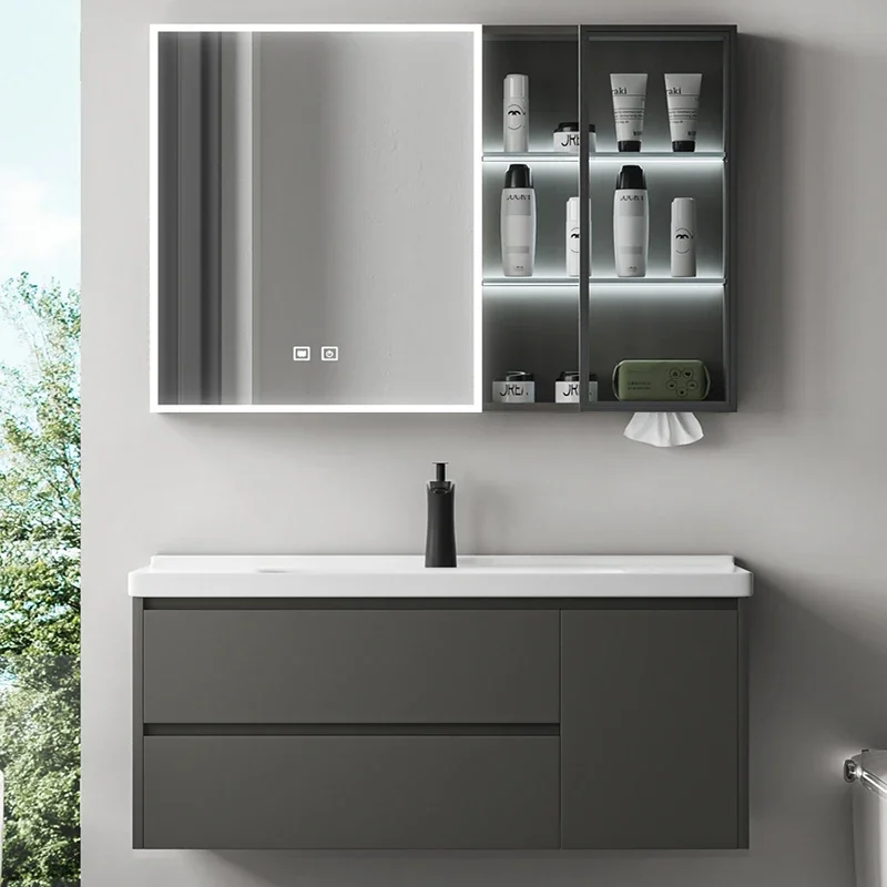 Drawer Cabinet Mirror Bathroom Kit Mirrors Storage Double Washbasin Wall Multifunction Meuble De Rangement Furniture Design