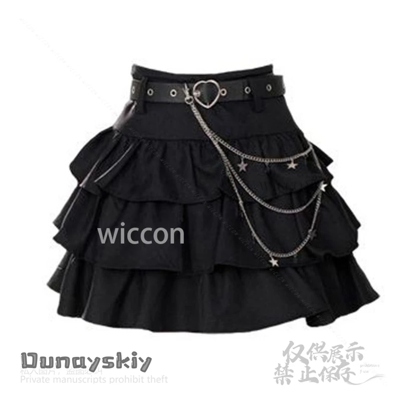 2025 Y2k Jirai Kei, черная юбка для девочек, полудлина, готическая корейская одежда, короткая юбка, универсальная милая пышная юбка с высокой талией для женщин