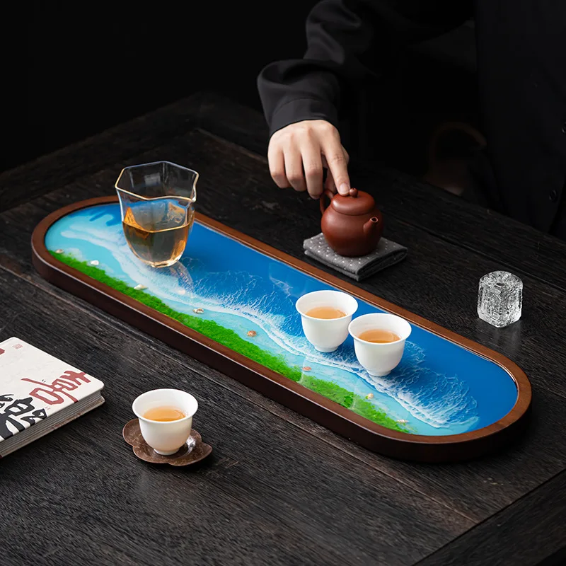 Blue Sky Tea Tray Resin Tea Tray Household High-End Elegant Tea Table Exquisite Dry Pour Fruit Tray Serving Tray Coffee Tray