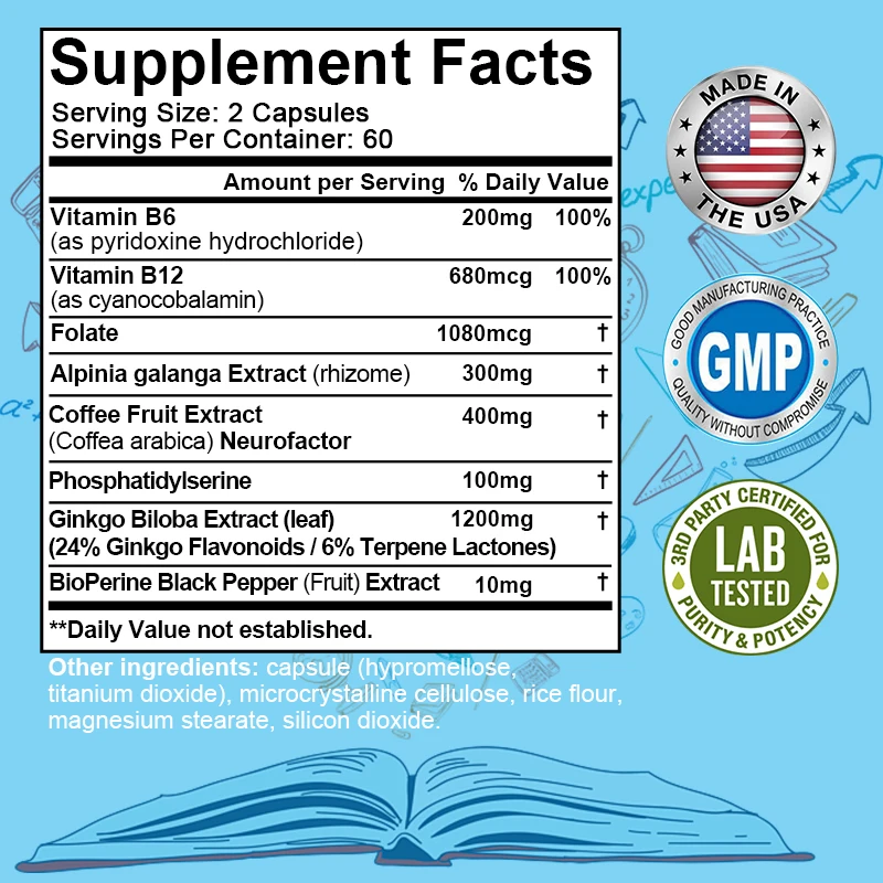 Soomiig Hersengezondheid-Hersen-En Focusformule-2200Mg Hersenversterker Met B6, B12-Helpt Het Geheugen, De Focus En Helder Denken Te Verbeteren