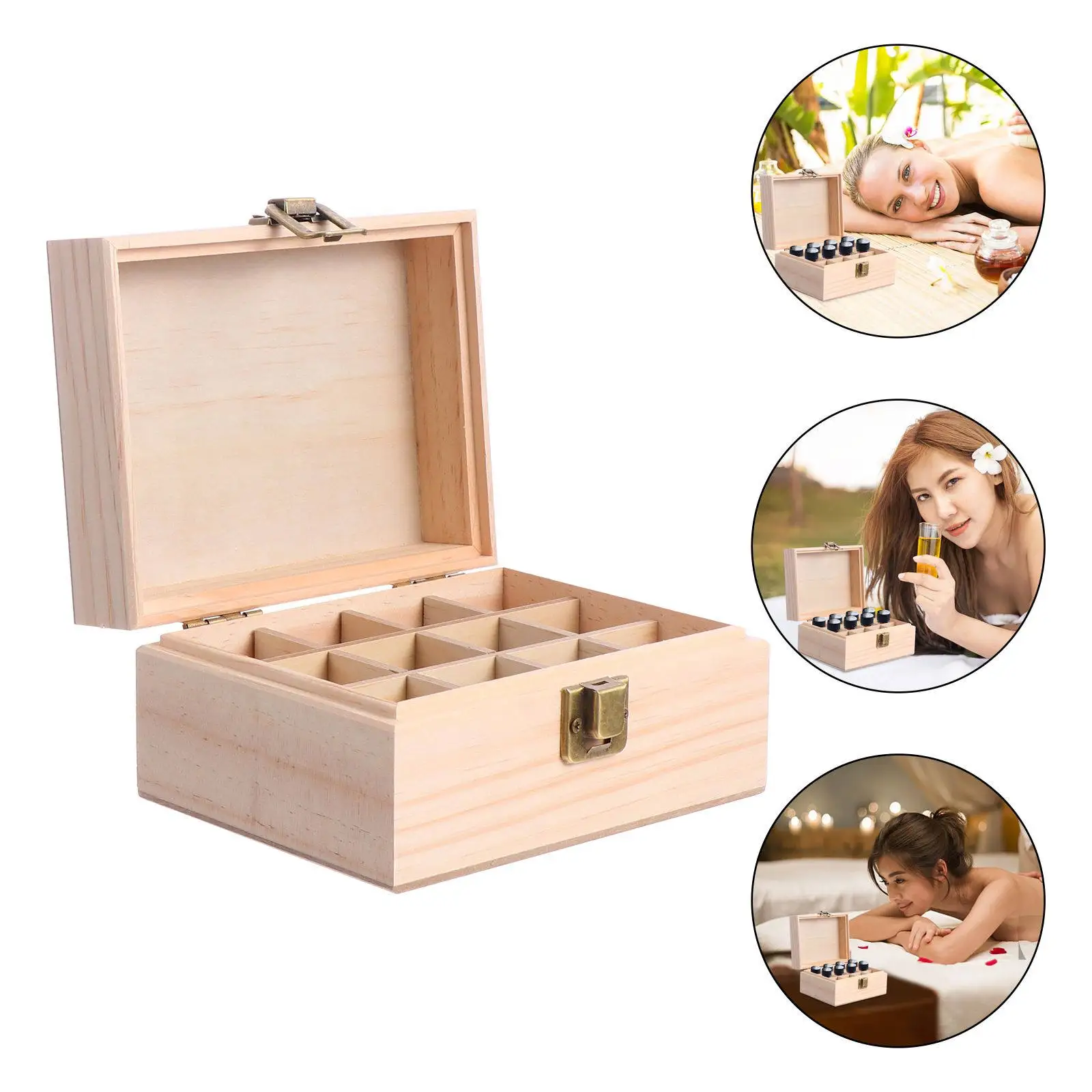 Essential Oil Box Wood Large Capacity 12-Grid Essential Oil Organizer Bottle Holder Storage Case Safe Organizer for Travel