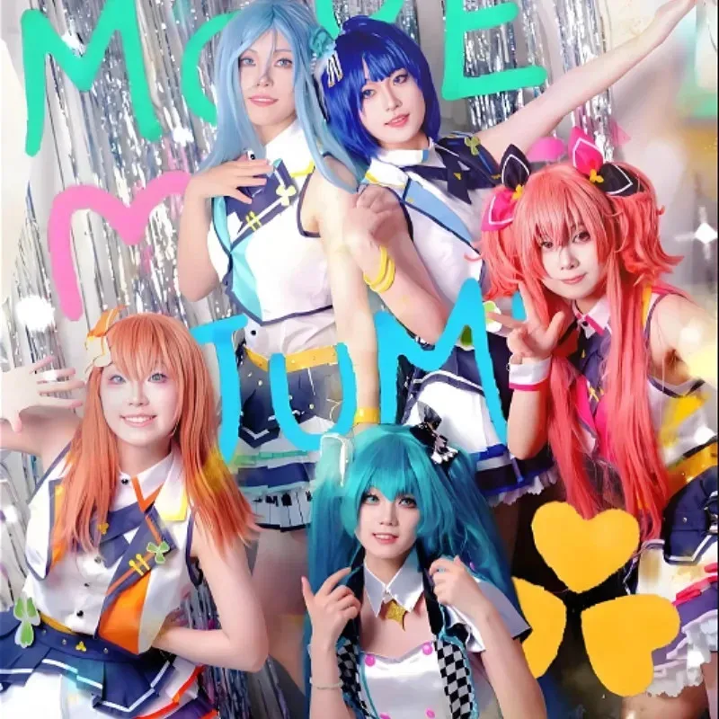 مشروع Sekai الملونة المرحلة الفذ المزيد من القفز زي Hanasato Minori Momoi Airi Hinomori Shizuku تأثيري فساتين مجموعة كاملة