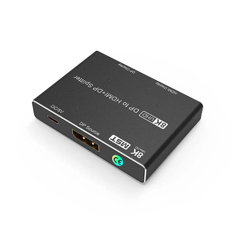 MST DP Displayport To HDMI and DP Displayport Splitter Adapter Box Black Support 2.1 8K 60Hz 4K 120Hz 7860x4320 Resolution