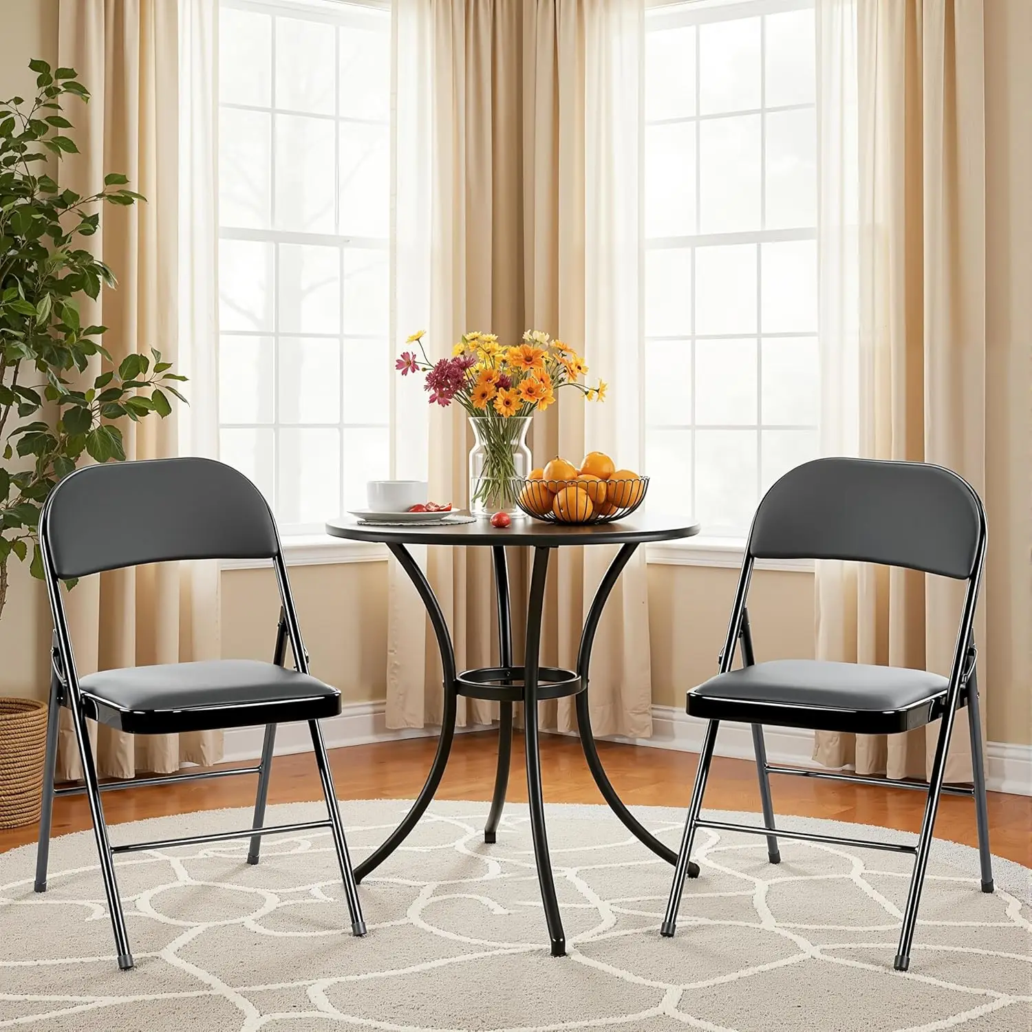 

Dining Chairs Set of 2, Leather Cushion Foldable Modern Kitchen Side Chair with Padded Back& Metal Legs, Upholstered Din
