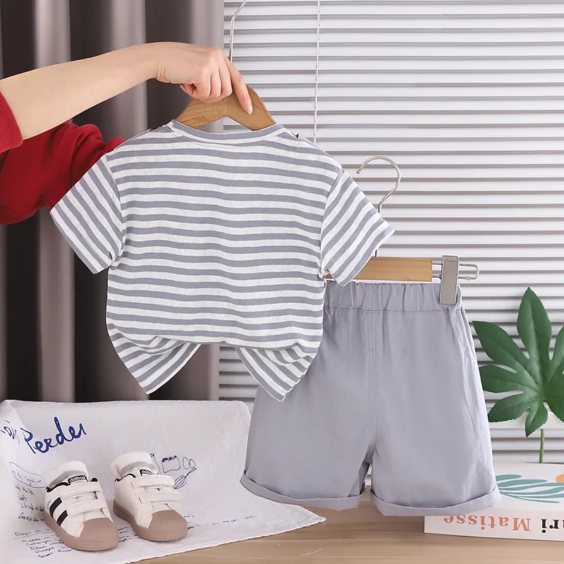 2026 Hot Sale Kids Boys 2pcs Clothing Set Striped Shawl Tie T-shirt and Shorts Toddler Baby Boy Summer Outfits Infant Clothes