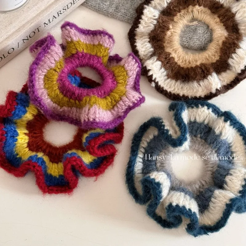 צמר קלוע שכבה חד-שכבה קשירה גדולה של שיער אופנתי עניבת שיער אופנתית עניבת ראש אביזרים לשיער