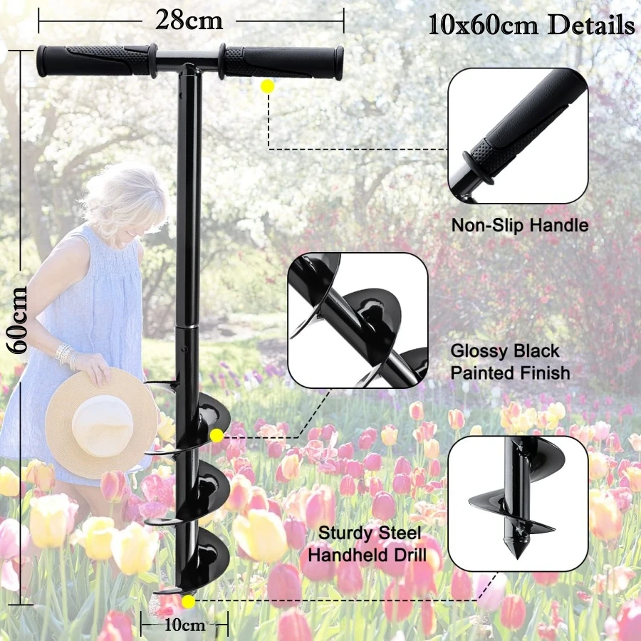 2 Sizes Hand Post Hole Digger Earth Garden Auger Drill with Gloves Spiral Drill Planter Bit for Planting Trees, Seedlings, Dig