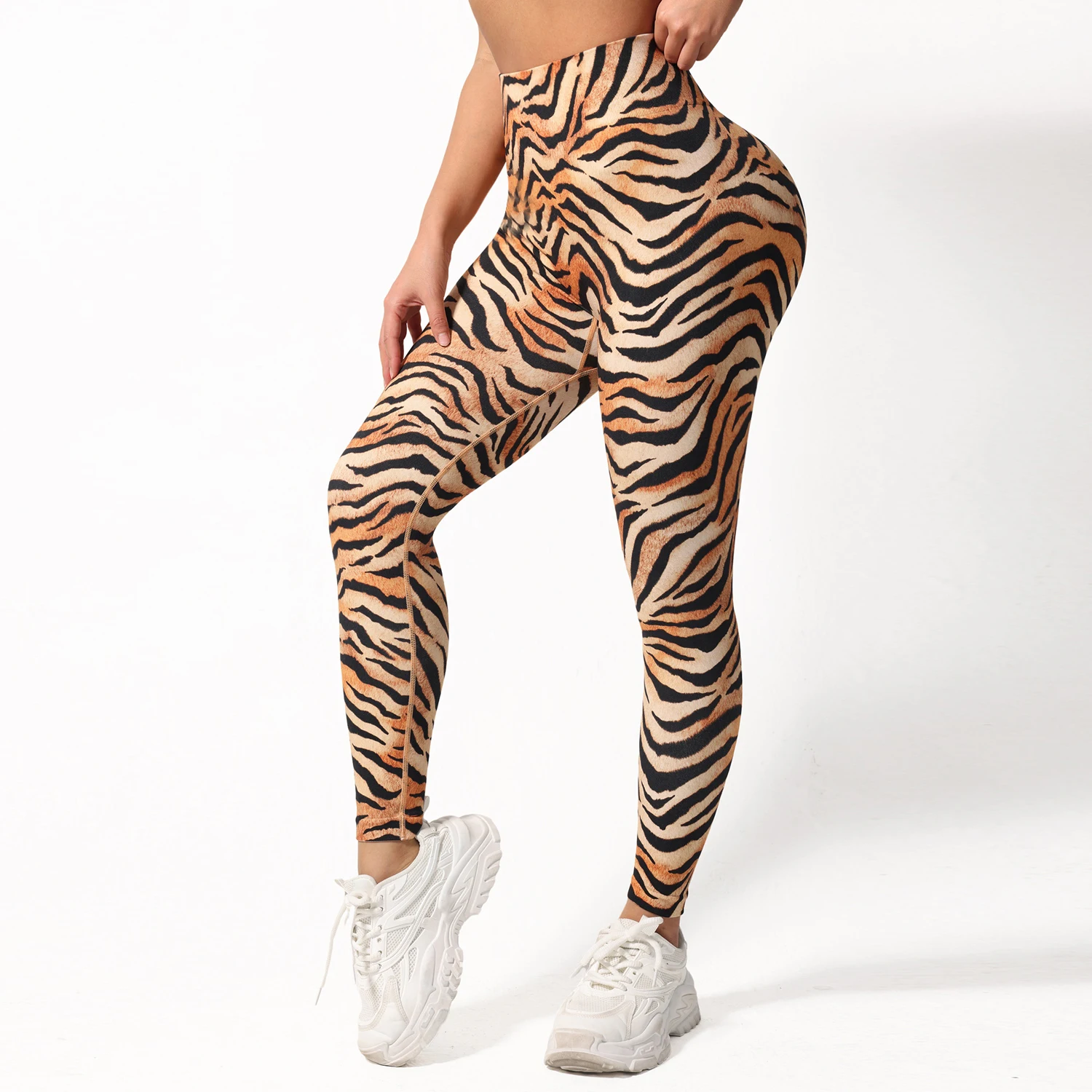 Women Gym Yoga Leggings Tiger Print Butt Lifting Athletic Workout Leggins Seamless Training Pants Sports Fitness Tights