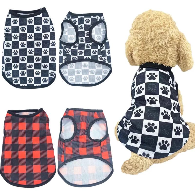 Summer Dog Clothes Pet T-shirt Soft Cozy Breathable Puppy Vest For Small Medium Dogs Cat Thin Footprints Clothing Dachshund Pug