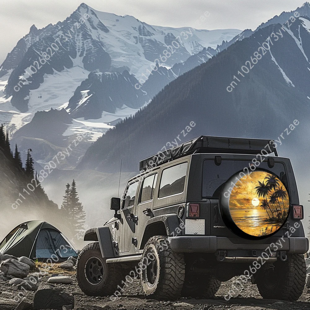 

Golden Hawaiian Beach Various Models Spare Car Tire Cover Prevention Sand Dust rainwaterTire Cover Sturdy Durable Tire Covers