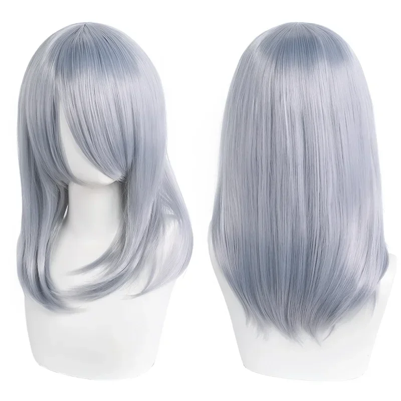 Neue 45cm Mittellange Anime Cosplay Perücke mit Pony in Blond, Schwarz, Weiß, Rot, Pink, Grün, Braun, Gold, Blau, Hitzebeständige Synthetische Haarperücken – Detail 31