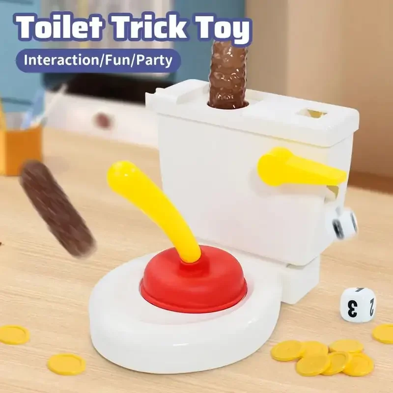 Funny Toilet Trick Toy Family Interactive Spoof Flush Toilet Toys Push Dice and Flush Toilet Stress Relief Set