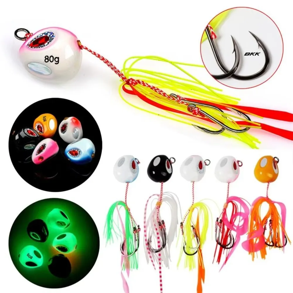 1PC  60-200g Slow Jigging Metal Lure All-Water Column Sinking Bait with Hook Rig – Tail Color Random for Saltwater Fishing
