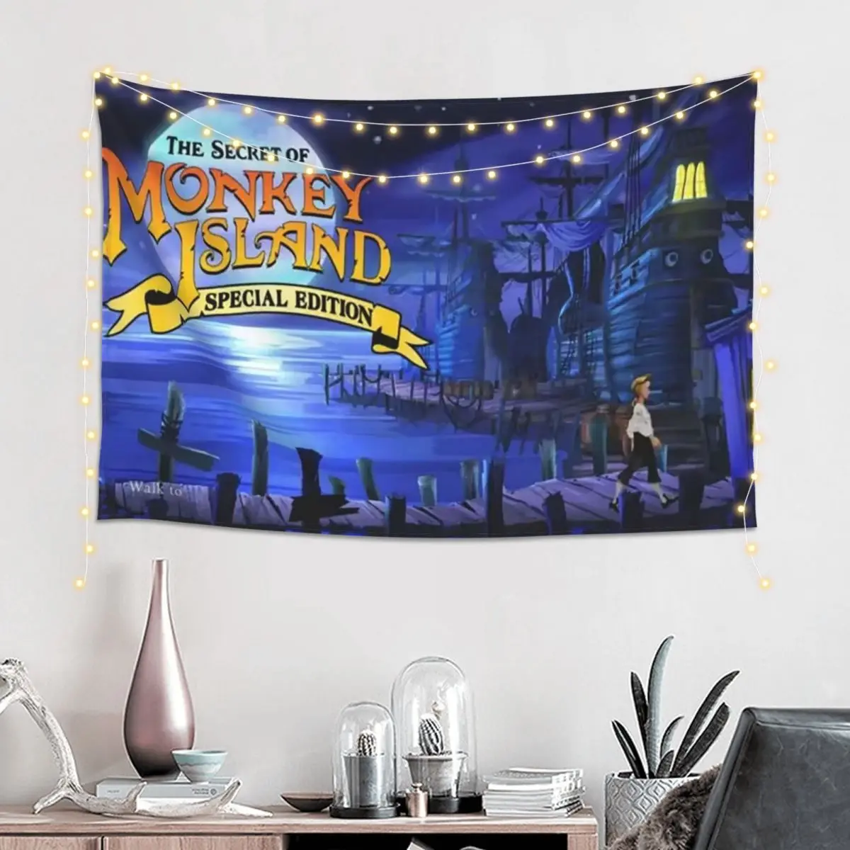 Monkey Island Tapestry Hippie Wall Hanging Aesthetic Home Decoration Tapestries for Living Room Bedroom Dorm Room