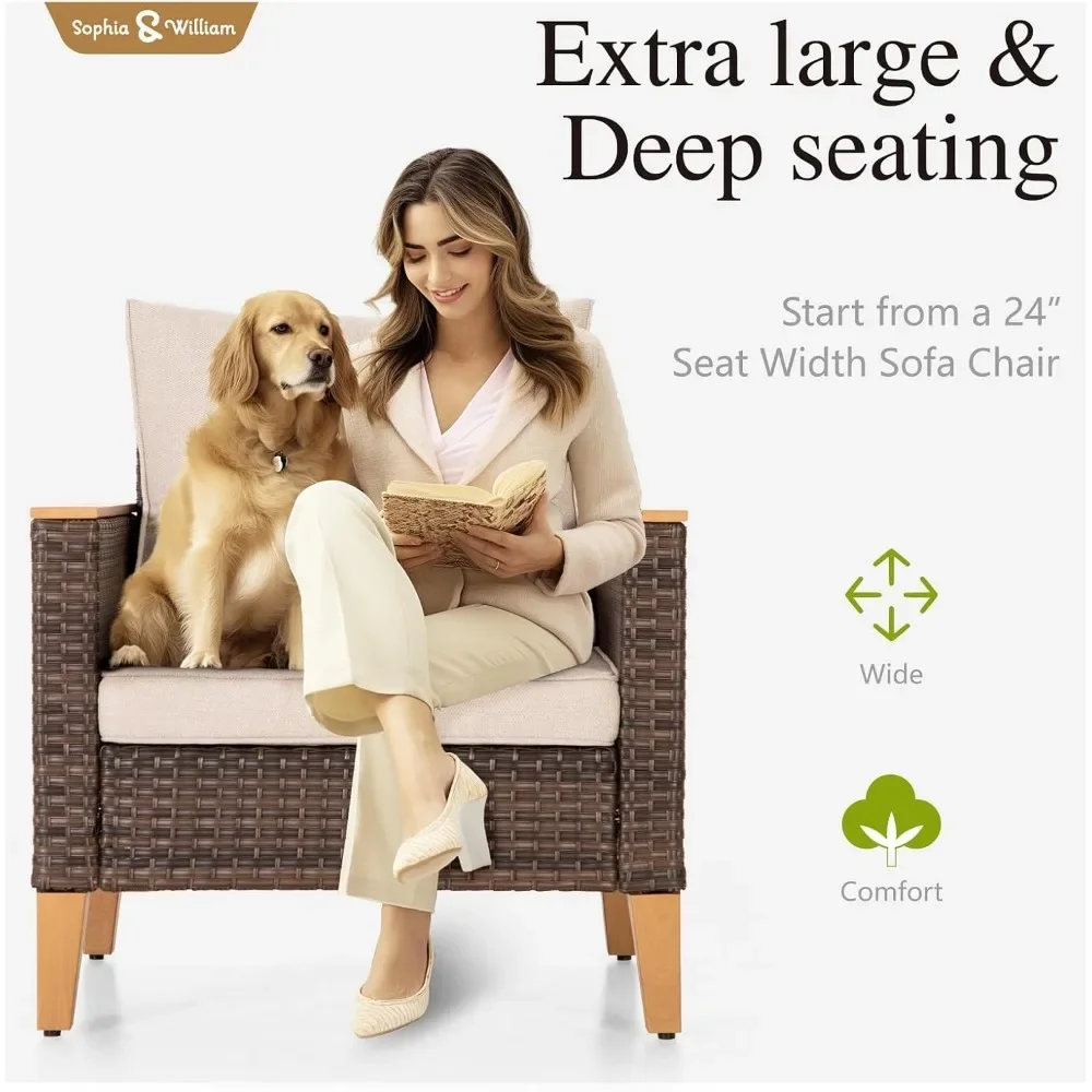 Conjunto de móveis para exterior, conjunto de sofá de vime com encosto alto, sofá com clipe e móveis de varanda com almofada grossa de 4 polegadas