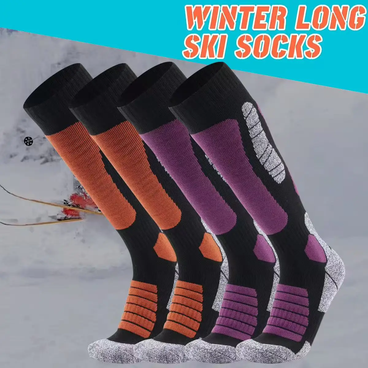 Professional Thermal Knee High Ski Socks Cushioned Compression Anti-blister Winter Socks for Ski Snowboard Hiking Men Women