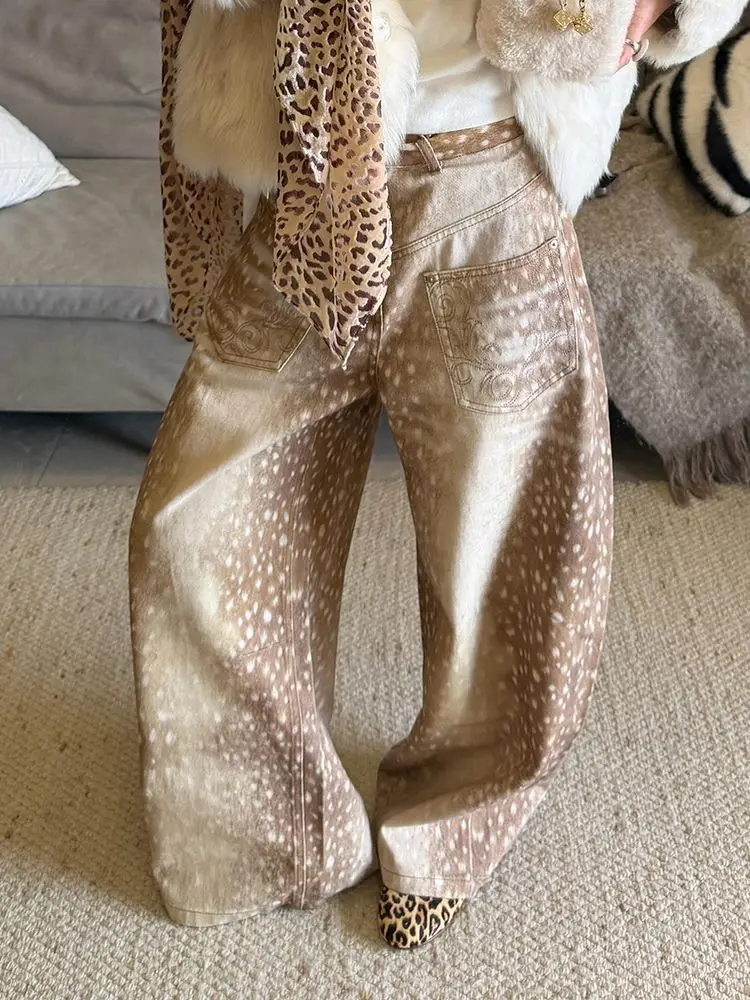 American Retro Design Contrasting Color Embroidered Jeans Children Spice Girls Old Printed Scimitar Floor Pants