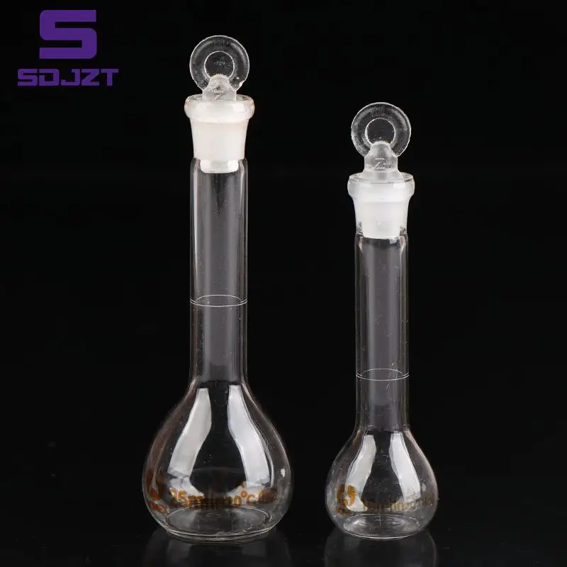 1Pc 10/25ml Transparent Glass Volumetric Flask Glassware With Stopper Chemistry Laboratory Glass Flask Supply With Stopper