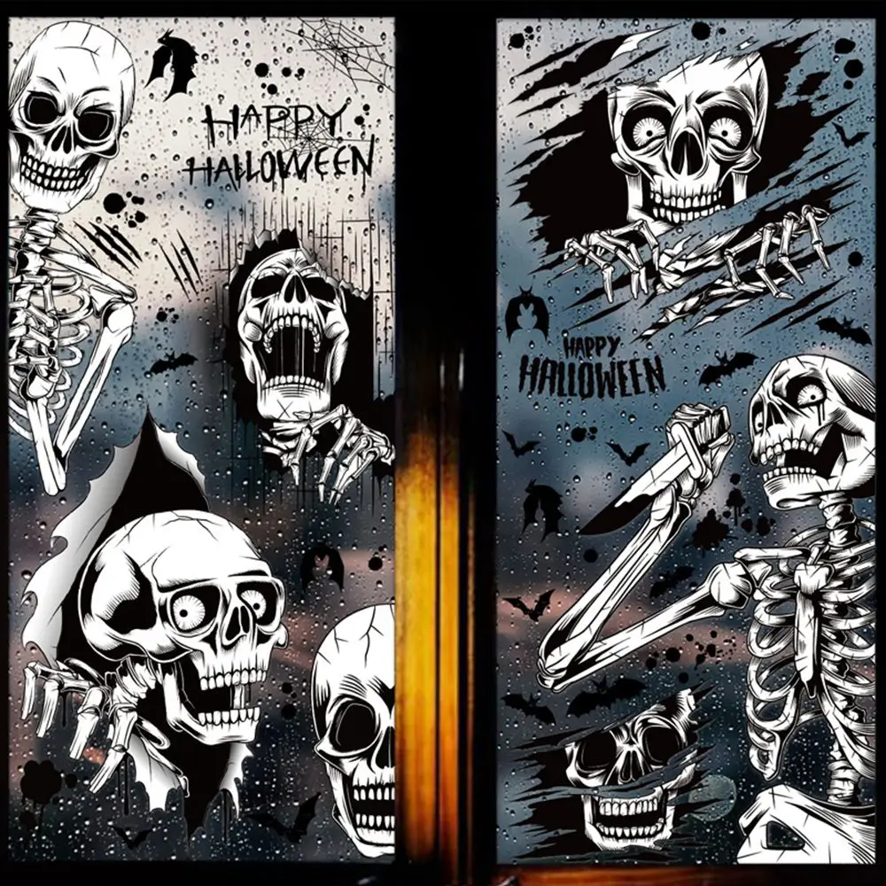 Halloween Skeleton Window Stickers - the Grim Reaper Haunted House Decoration Static Cling for Glass Door and window