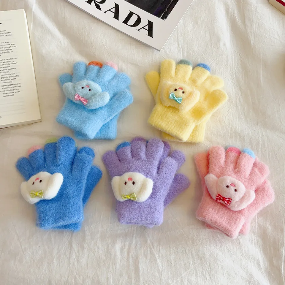 لطيف القمر الكرتون محبوك القفازات الأطفال 3-6 سنوات تنفس المضادة للانزلاق لينة الاكريليك الغزل للجنسين الكرتون ملابس خارجية يومية