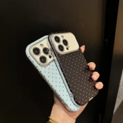 Ins Korea Full Screen Blue Black Polka Dots Phone Case for iPhone 15 14 13 Pro Max Pro Plus 12 11 Back Cover