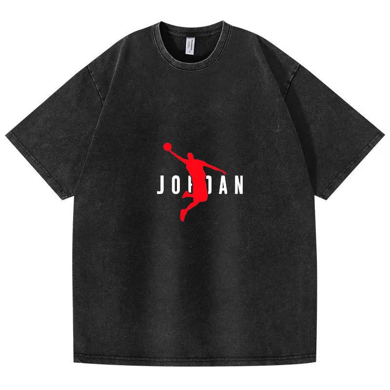 

Five color wash to do old men and women can wear heavy 220 grams of antique round collar to do old loose printed short sleeves