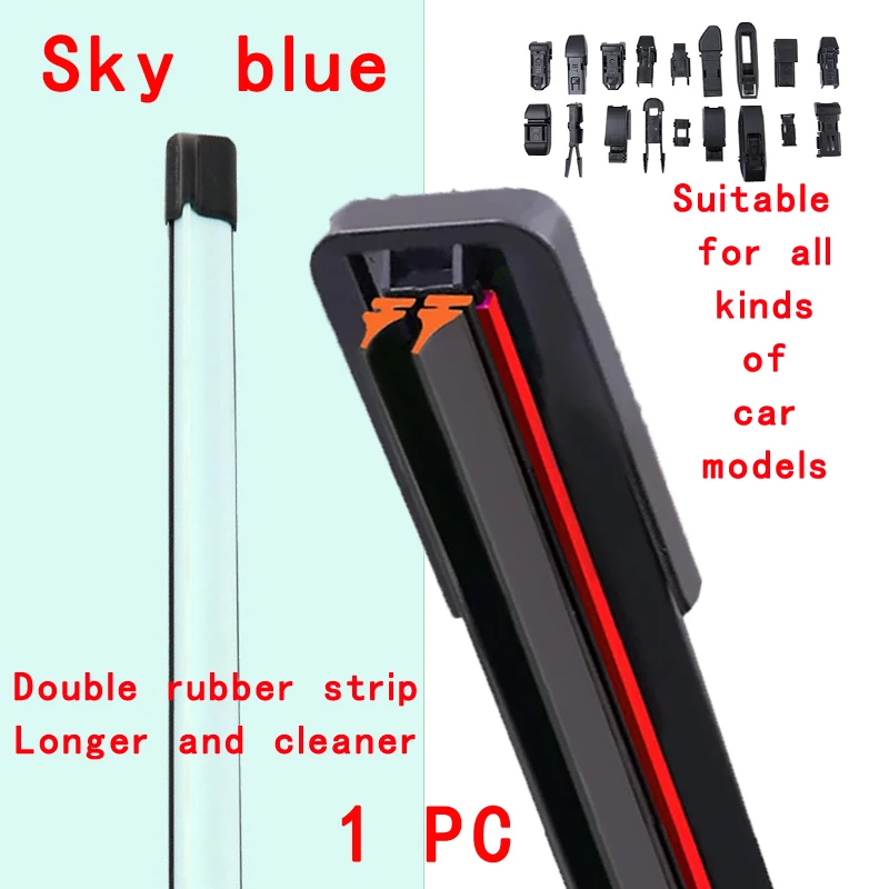 

Sky blue Car Windshield Wiper blades Universal Soft Double layer Rubber Frameless Bracketless 14" 16" 19" 20" 21" 22" 24"26"