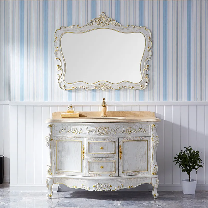 Solid wood bathroom home improvement, hand wash basin cabinet combination marble countertop