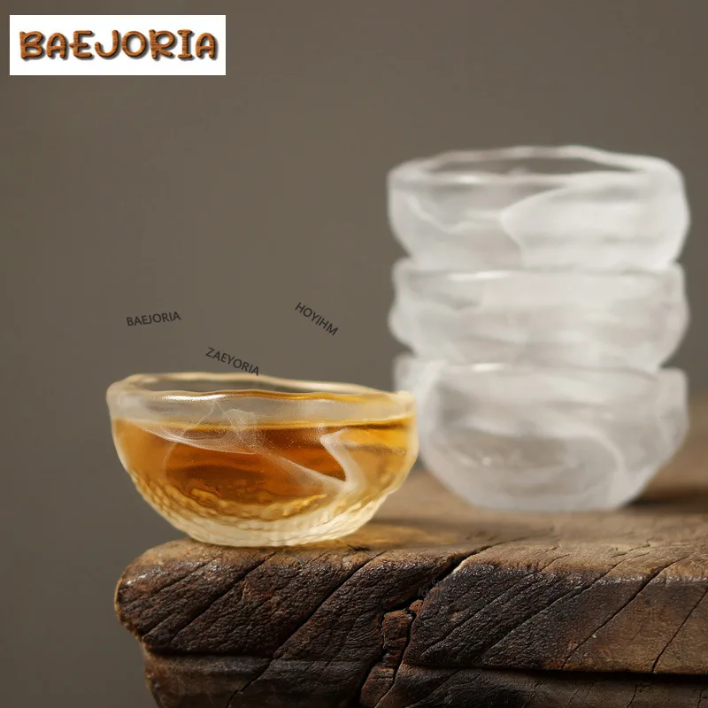 BAEJORIA 55ml Create Irregular Textures Glass Teacup Ancient Tea Bowl Tea Pair Tea-tasting Smelling Cup Jianzhan Master Cups Cha