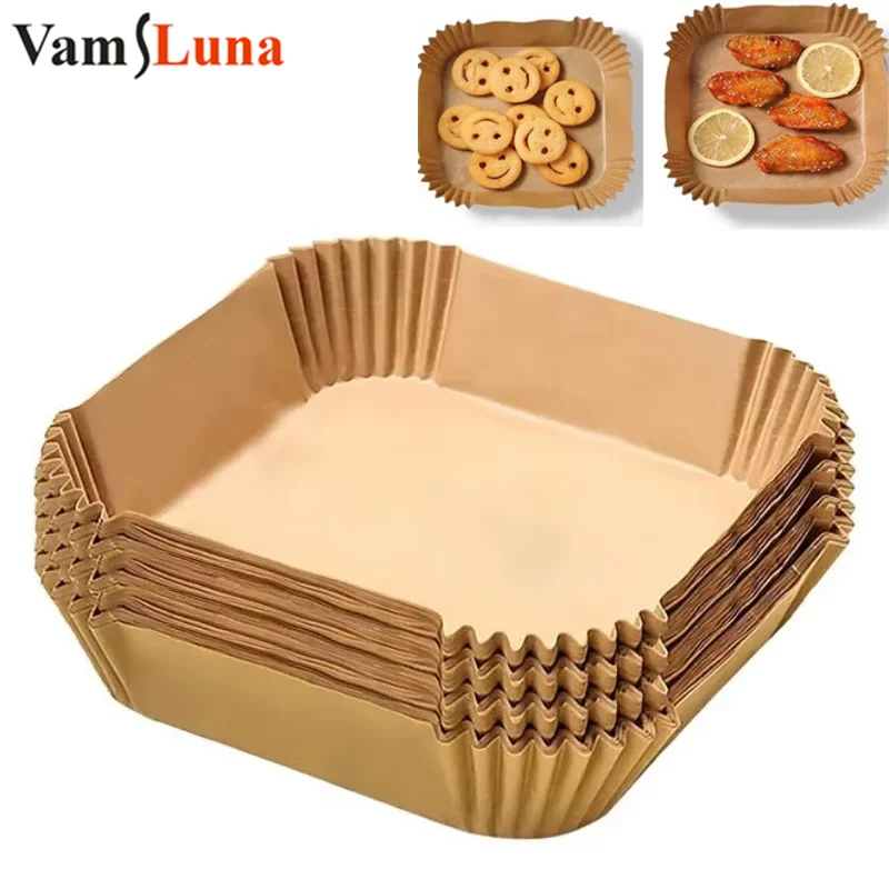 100개 논스틱 에어프라이어 라이너 - 베이킹, 로스팅 및 전자레인지용 오일 및 방수 양피지(사전 절단, 8인치 원형, 45)