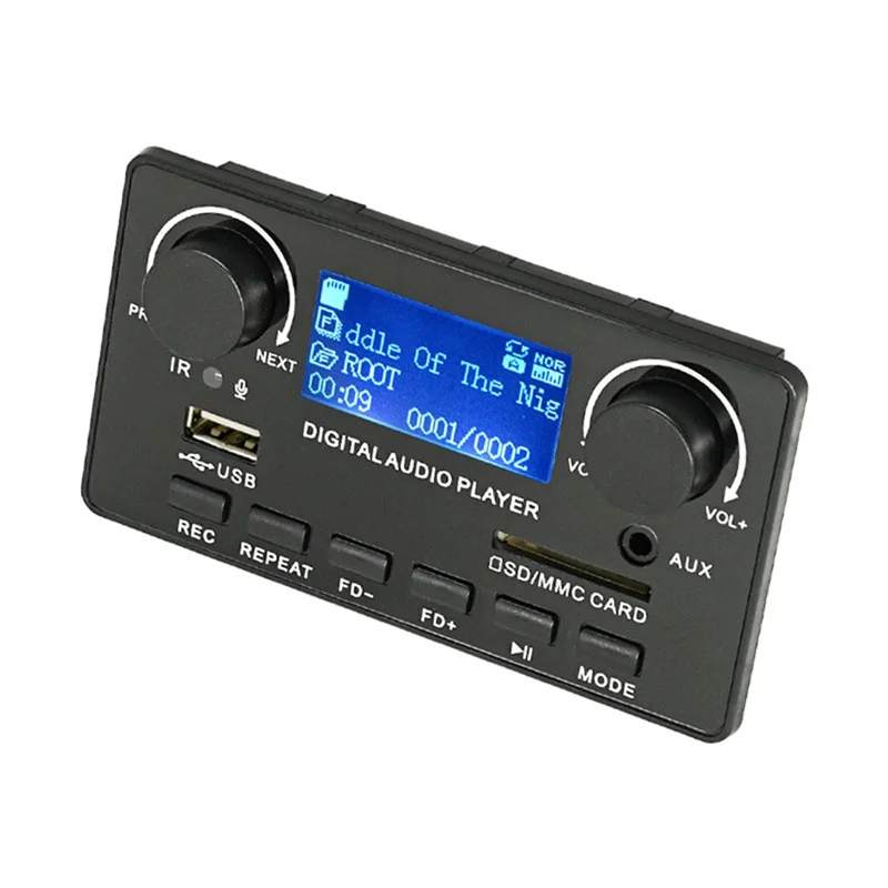 LCD 디스플레이 블루투스 5.0 MP3 디코더 보드 지지대 핸즈프리 녹음 FM DC 12V MP3 WMA WAV APE FLAC 오디오 플레이어