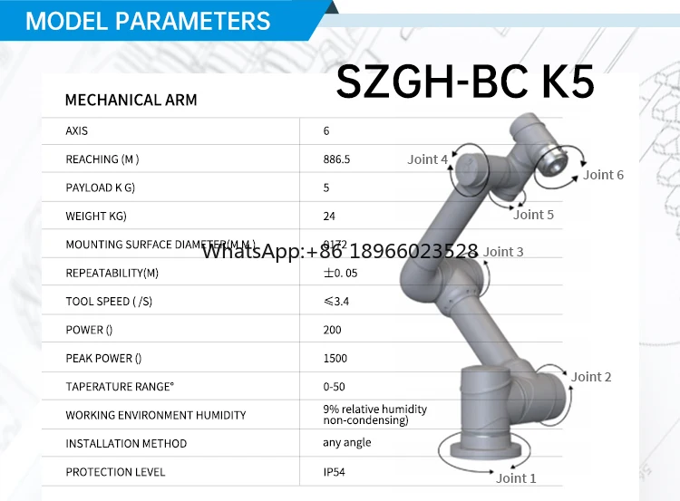 SZGH Automated Warehouse Pallet Robots 6 Axis Industrial Cobot 10kg 20kg Robotic Palletizer Collaborative Robotic Arm