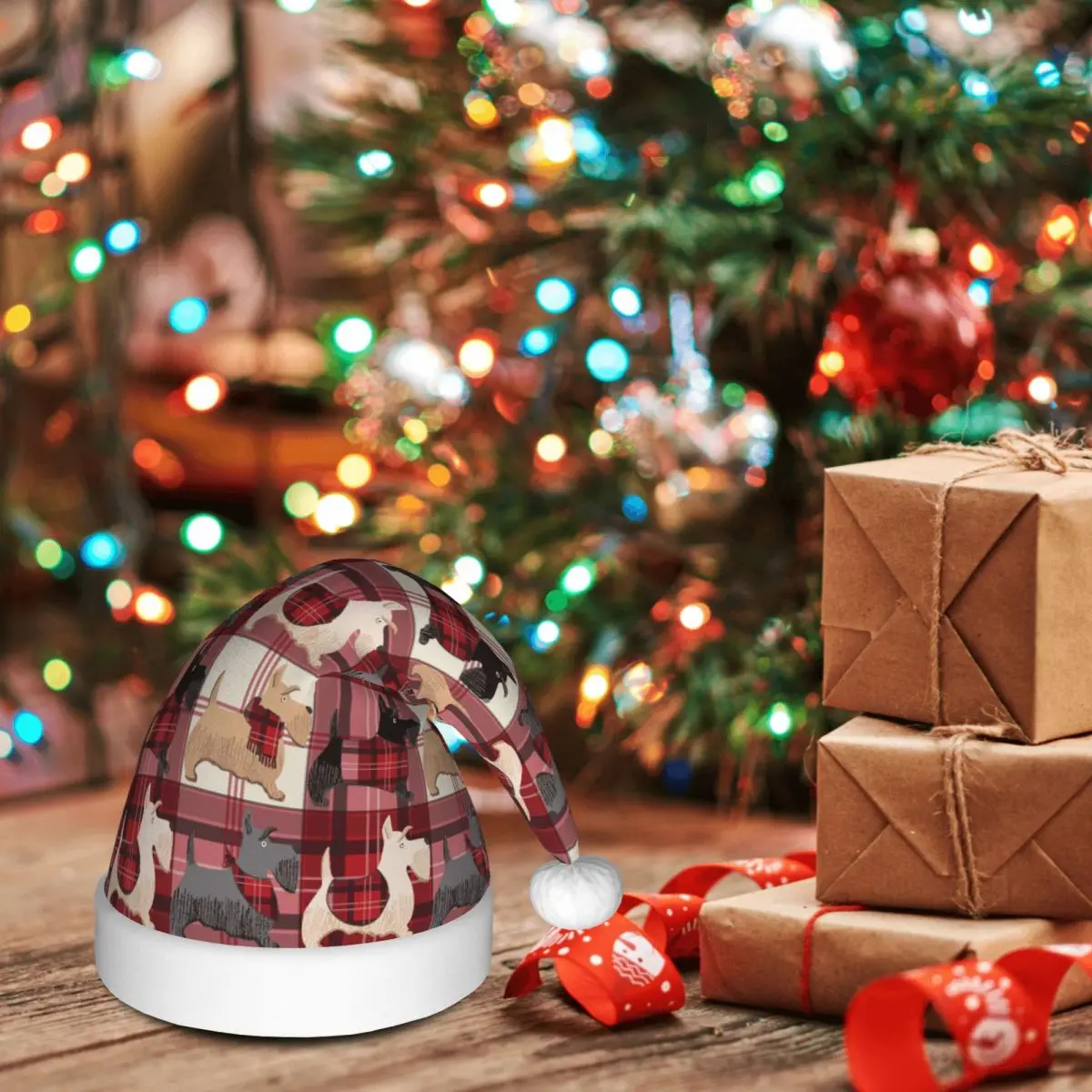 Scottish Terrier Cute Puppies Christmas Hat for Adult Men Women Gift for Animal Dog Lover Santa Hat Cap Xmas Decor Headdress