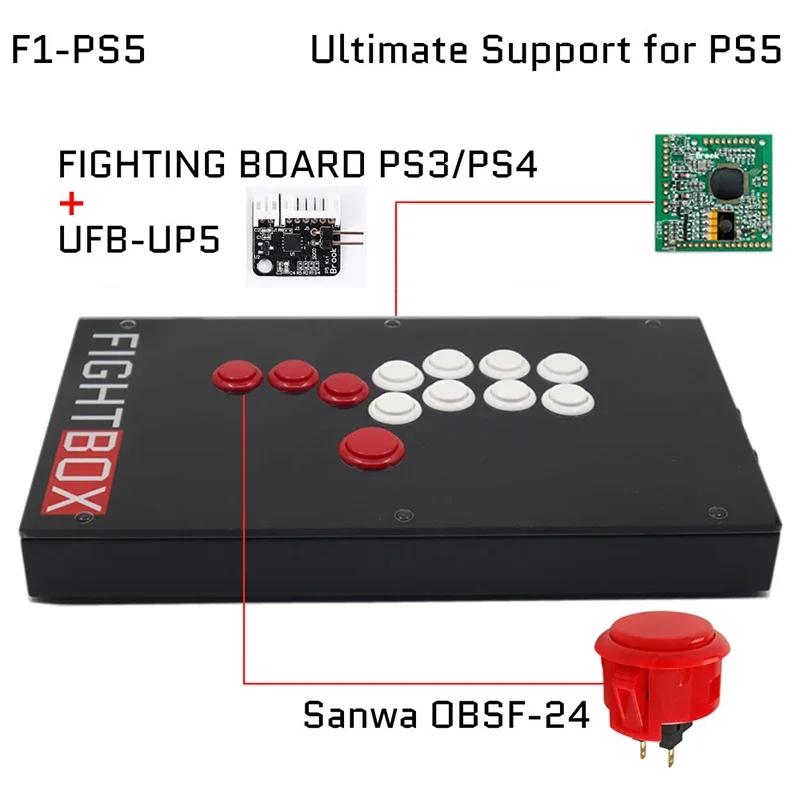 BOARD-UP5 جميع أزرار Sanwa FightBox FIGHTING Hitbox Arcade Style Joystick Fight Stick Game Controller لأجهزة Xbox X/s/PS5/PS4/PC