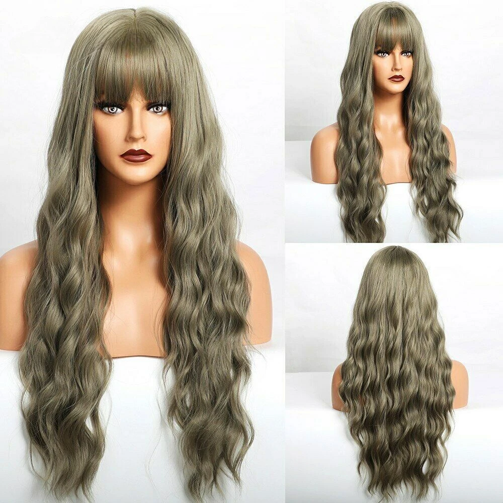 

Long Body Wave Synthetic with Bangs Women Cosplay Natural Wig Heat Resistant