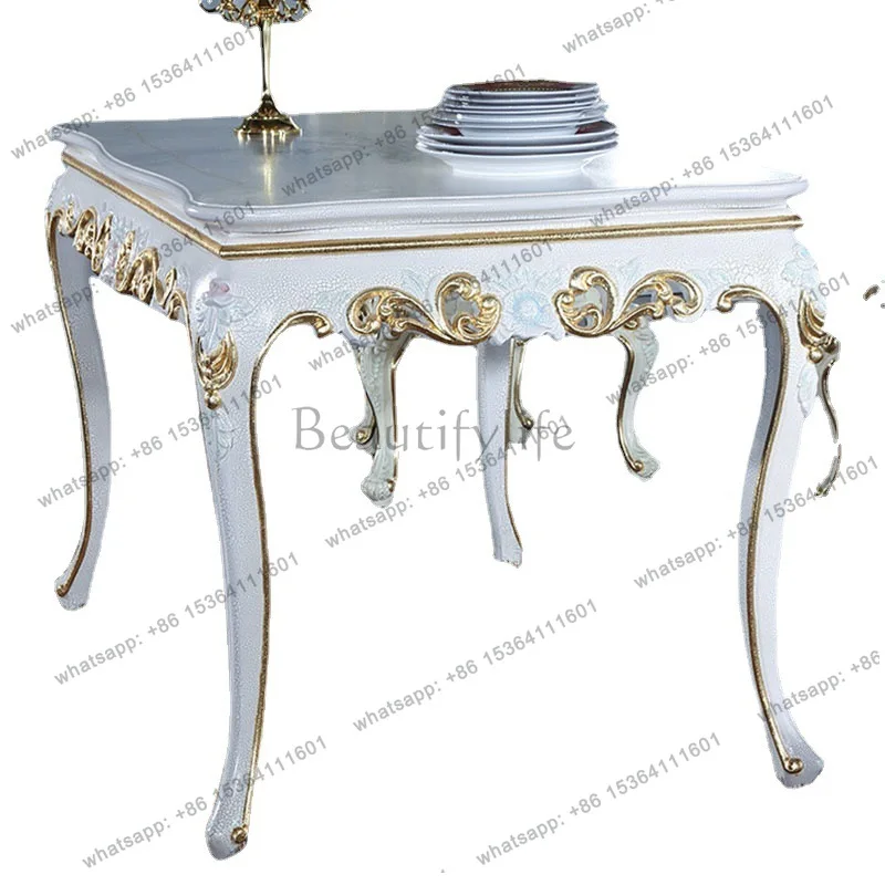 

European Painted Romantic Neoclassical Furniture Crack Lacquer Craft Carving Long Dining Table European Dining Table