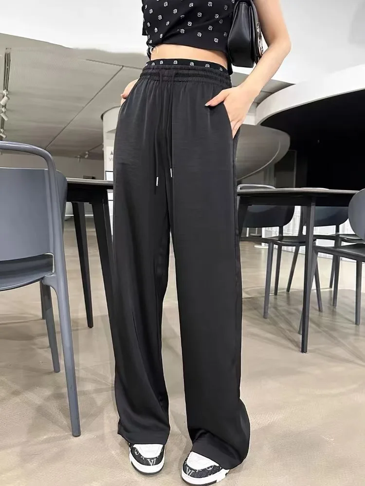 

High Waist Wide Leg Pants Loose Casual Trousers for Women Spring Autumn New Sle European Faion Acetate Casual Pants