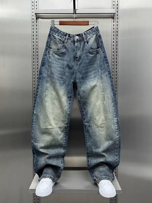 

Trendy Knife Men's Jeans Casual Loose Straight Leg Floor-Length Vintage Washed Autumn Collection Fashion Urban Style