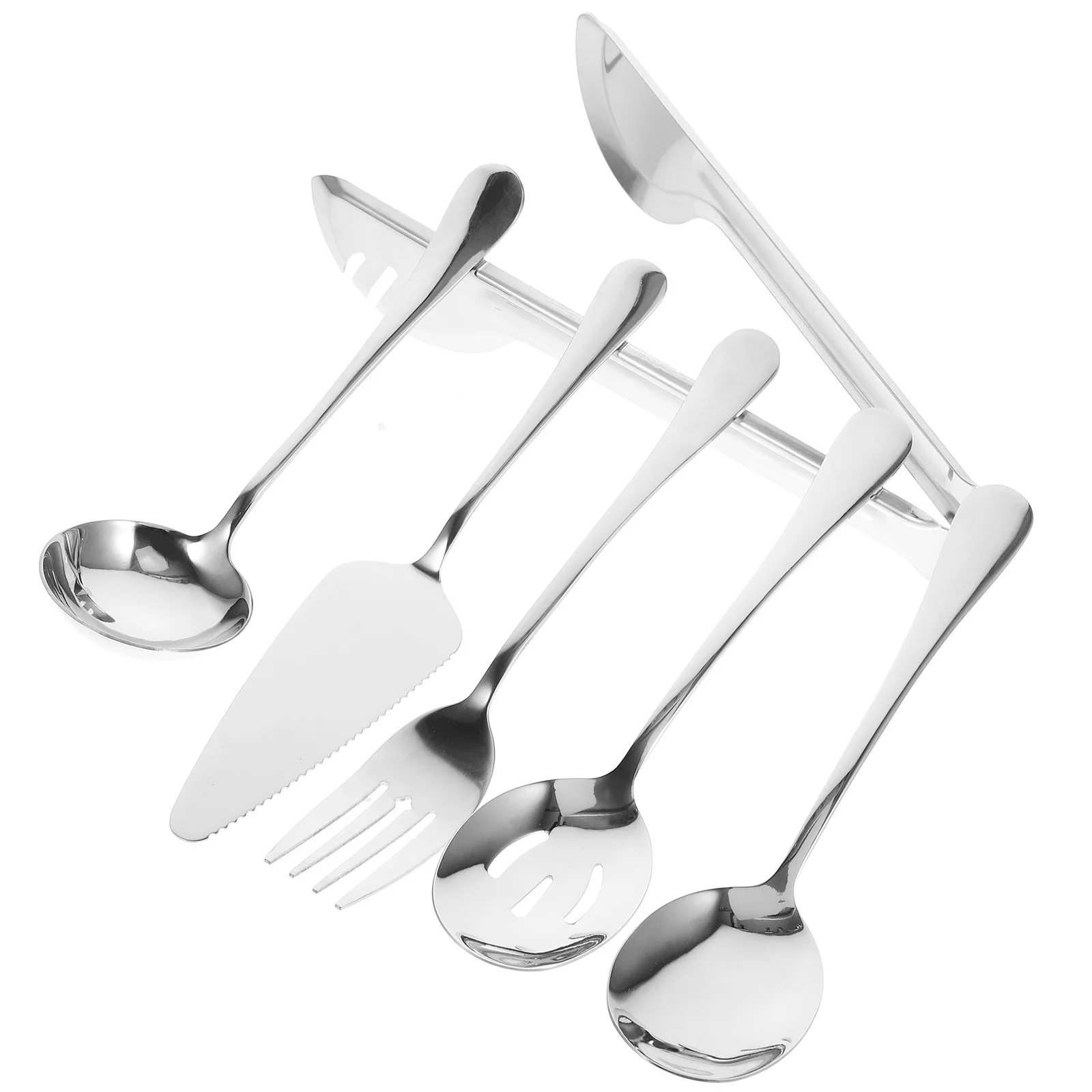 

1 Set Stainless Steel Kitchen Utensils Set Slotted Spoon Soup Ladle Spatula Fork Steak Tongs Serving Tools For Buffet Party