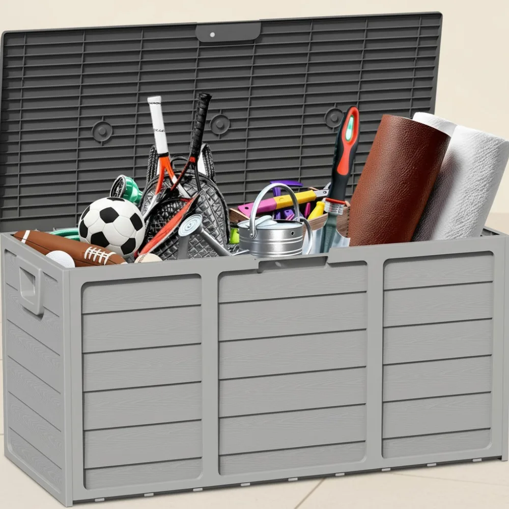 

75 Gallon Outdoor Storage Box with Lockable Lid - Durable Resin Deck Container for Patio Furniture Cushions