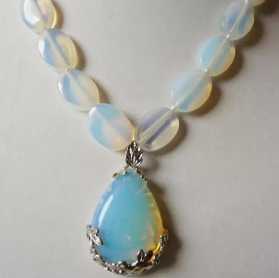 Fine Jewelry Necklace   Sri Lanka Moonstone Gems Oval Beads&25x35mm Pendant Necklace 18