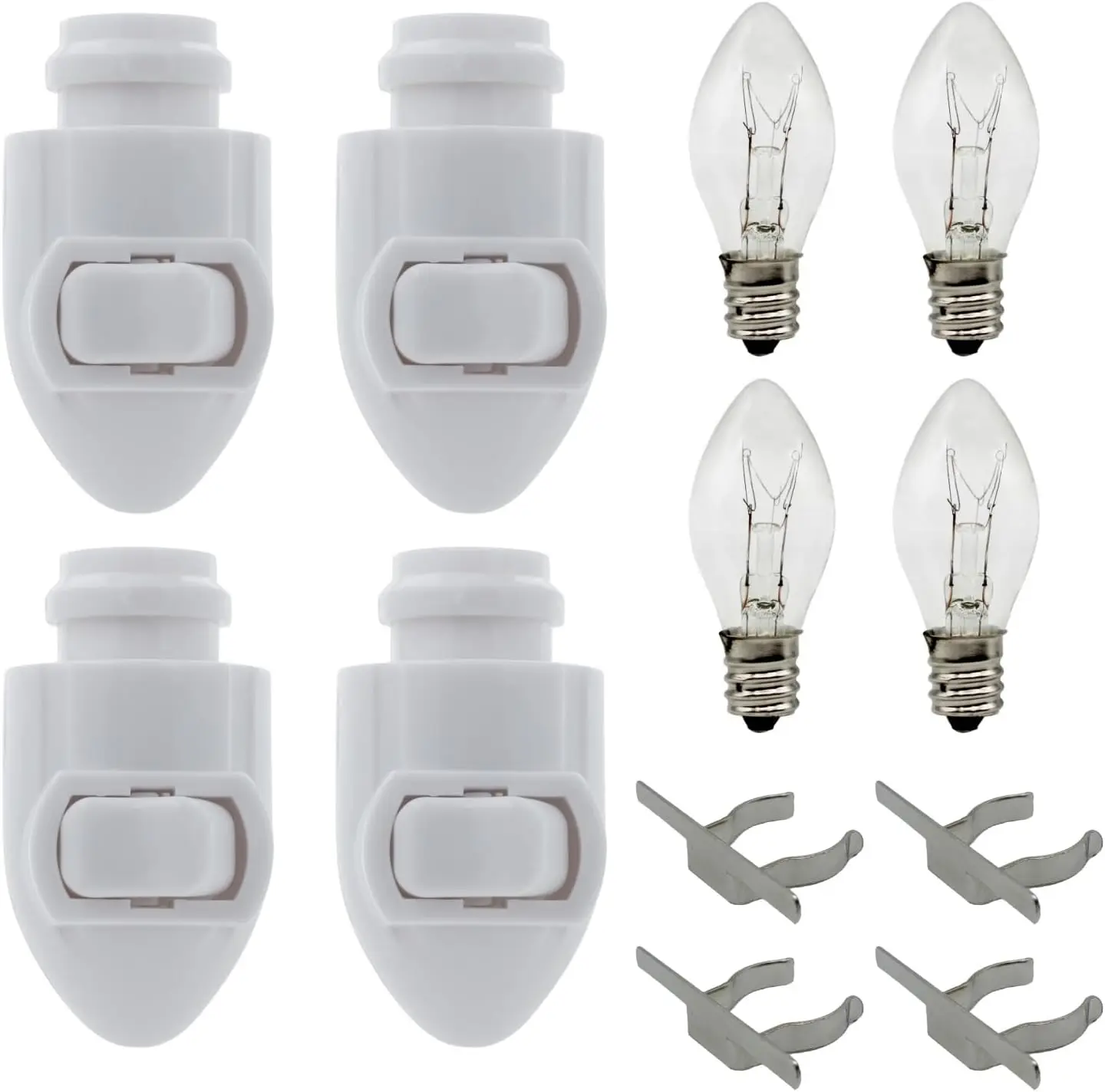 

DIY Plug-In Night Light Kit with 4 Bulbs & Clips, Create Custom Decorative Lights, Pack of 4 (White)